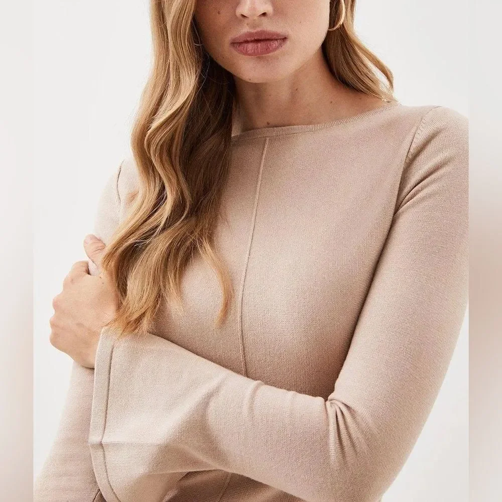 Karen Millen Lydia Millen Knit Midi Dress – Beige Cream, Full Skirt, Size M - Picture 7 of 7